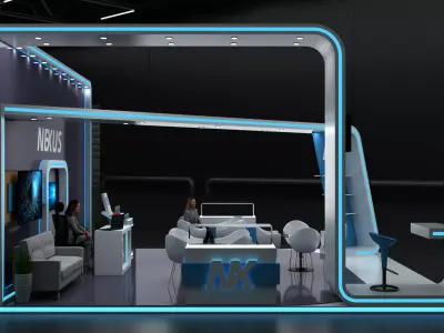 Modern Luxury Exhibition Booth 3D Model 7x7m Backwall Design 3D model