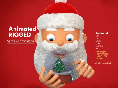 Animated Santa and Snow Globe  Low-poly 3D model