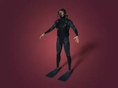 Scuba Diver Low-poly 3D model