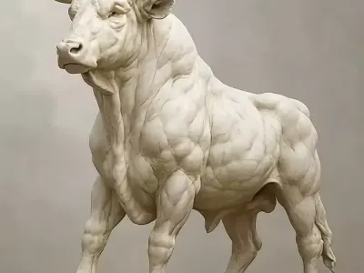 Marble Bull Sculpture Realistic Animal Statue Powerful Low-poly 3D model