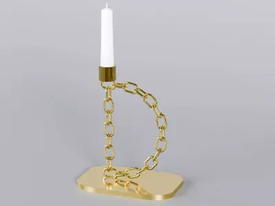 Alphabet D Chain Gold Candleholder 3D Model True 4K PBR Renders  Low-poly 3D model
