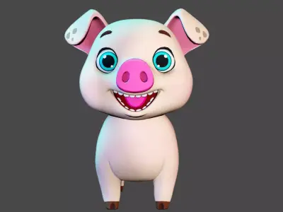 Rigged Nude Stylized Farm Pig Low-poly 3D model