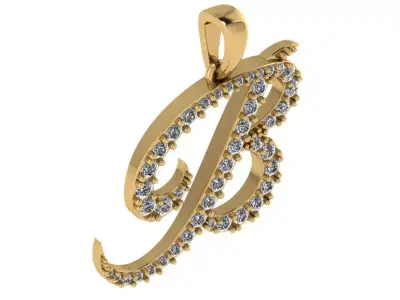 B letter pendant with diamond 3D print model