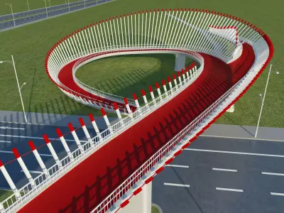 Modern curved pedestrian bridge 3D model