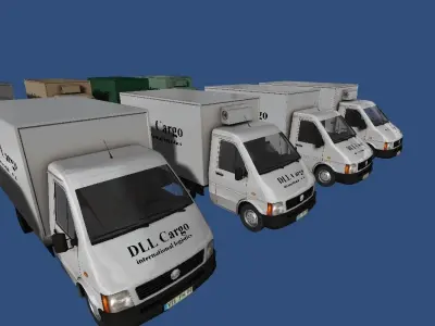 Transporters collection mercedes sprinter vans in row Low-poly 3D model