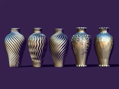 Set of five vases 3D print model