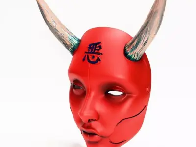 Japanese Red Silence Oni aku Nipponese mask toy 3D print model