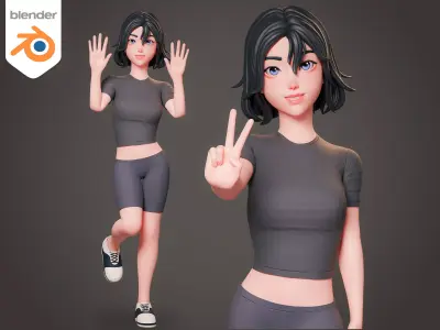 Sport girl cartoon character - Rigged 3D model