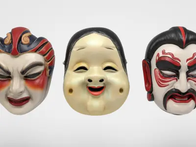 Japanese masks 2 Low-poly 3D model