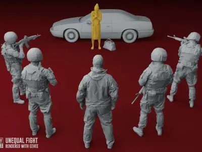 Unequal Fight Low-poly 3D model