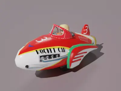 Antique Tin Toy Rocket Car Low-poly 3D model