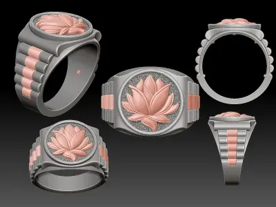 Lotos watch Man Ring silver gold printable jewelry 3D print model