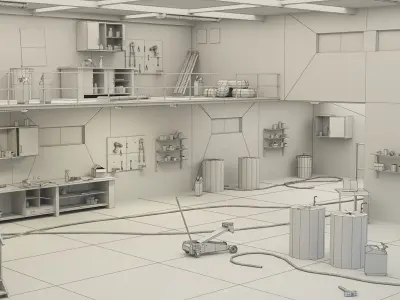 Car Repair Workshop Low-poly 3D model