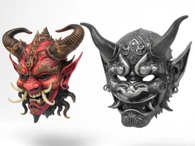 Demon Masks Low-poly 3D model