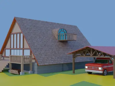 Farm With Rigged Car Low-poly 3D model