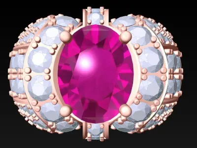 Oval Stone Ring - Diamond Ring - N3980 3D print model