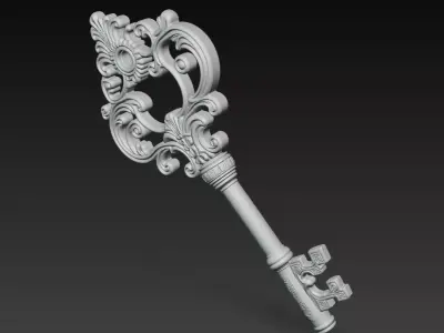 Golden Ornate Key - Elegant Baroque Decorative 3D Model 3D print model