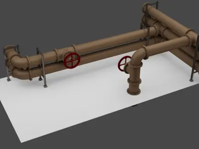 Modular pipe parts for scene 3D model