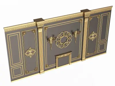 Boiserie Classic Wall with Mouldings 03 Black Low-poly 3D model