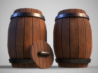 Stylized gameready empty barrel Low-poly 3D model