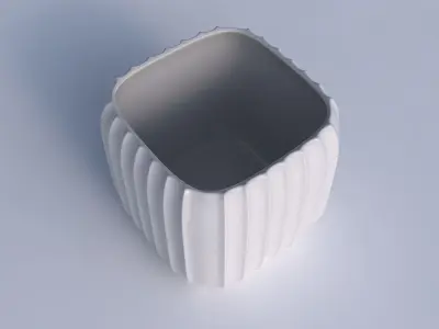 Vase quadratic stumpy with extruded vertical lines 3D print model