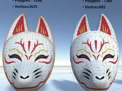 Japanese Fox Mask 3D Model Low-poly 3D model