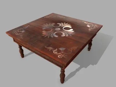 Table wooden with ornate design Low-poly 3D model