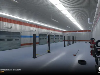 Modular - Car Service Garage Parking Interior Exterior - Unity Low-poly 3D model