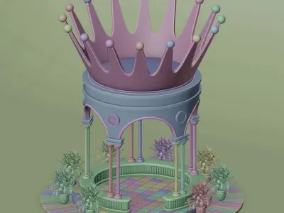 Golden Crown Pavilion  Stylized Low Poly Fantasy Architecture 3D model