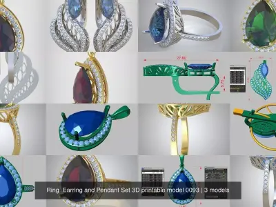 Ring  Earring and Pendant Set 3D printable model 0093 3D Model Pack