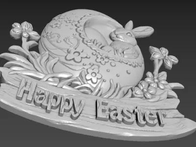Easter Bunny Relief Decor 3D model