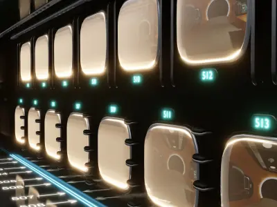 9h Capsule Hotel Hallway and BedTokyo Japan 3D model