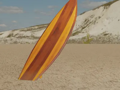Wooden realistic surfboard Low-poly 3D model