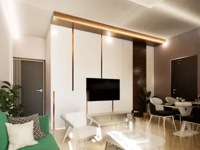 Modern 2BHK Flat Interior  with Contemporary Furniture  Low-poly 3D model