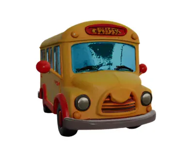 Cheerful Cartoon School Van  Low-poly 3D model