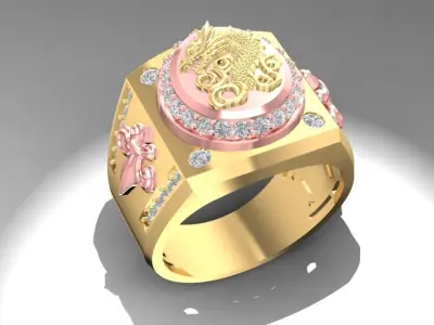 Luxury Men Signet Ring with Engraved Round Top 1946 3D print model