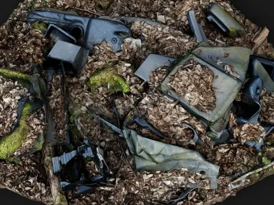 car parts junkyard forest trash PBR photogrammetry Low-poly 3D model