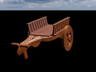 Bull Cart 3D Model Low-poly 3D model