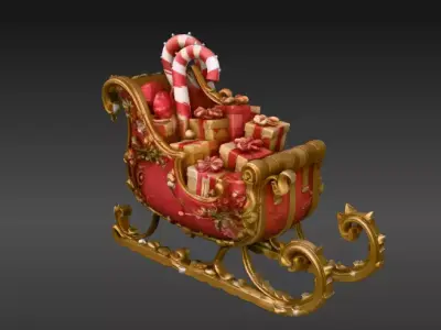 Christmas Candy Gift Sleigh Holiday Candy Sleigh 3D Model  Low-poly 3D model