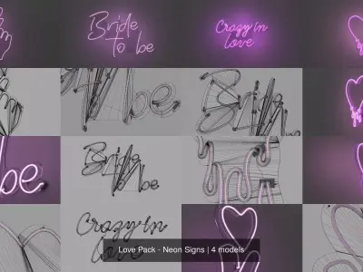 Love Pack - Neon Signs 3D Model Collection