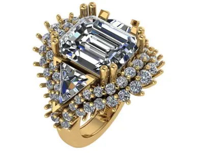 Emerald Cut Transformer Luxury Ring 0467 3D print model