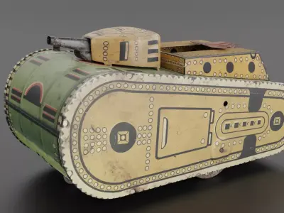 Vintage 1940s Childs Toy Tank - PBR 3D model