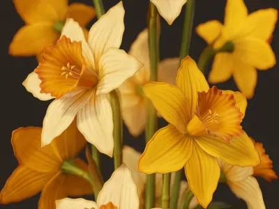 Daffodils Narcissus Flower - PBR Game Ready Low-poly 3D model