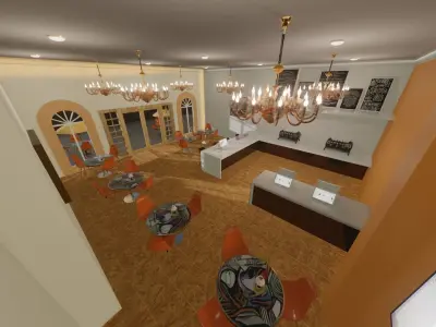 Detailed Coffee Shop with interior  3D model