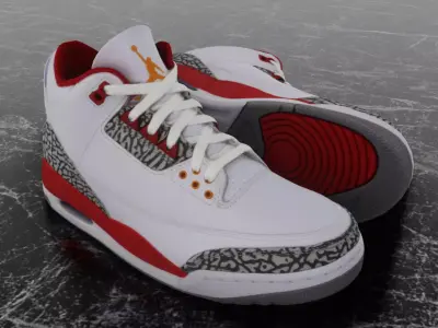 NIKE AIR JORDAN 3 CARDINAL RED 3D SHOES Low-poly 3D model