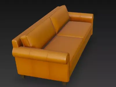 Modern Tan Leather Sofa 3D Model 3D model