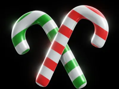 3D Christmas Candy Cane Illustration Free 3D model