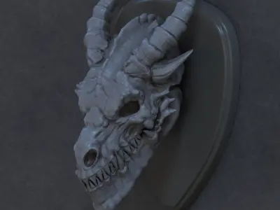 Dragon Skull Wall Trophy -STL File for 3D Printing 3D print model
