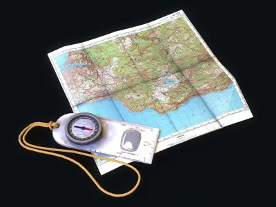 Map and Compas Low-poly 3D model