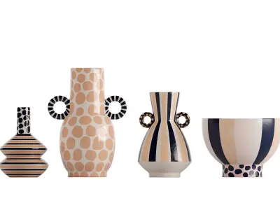 Set of 4 Jennifer Striped and Spotted Ceramic Vase 3D model